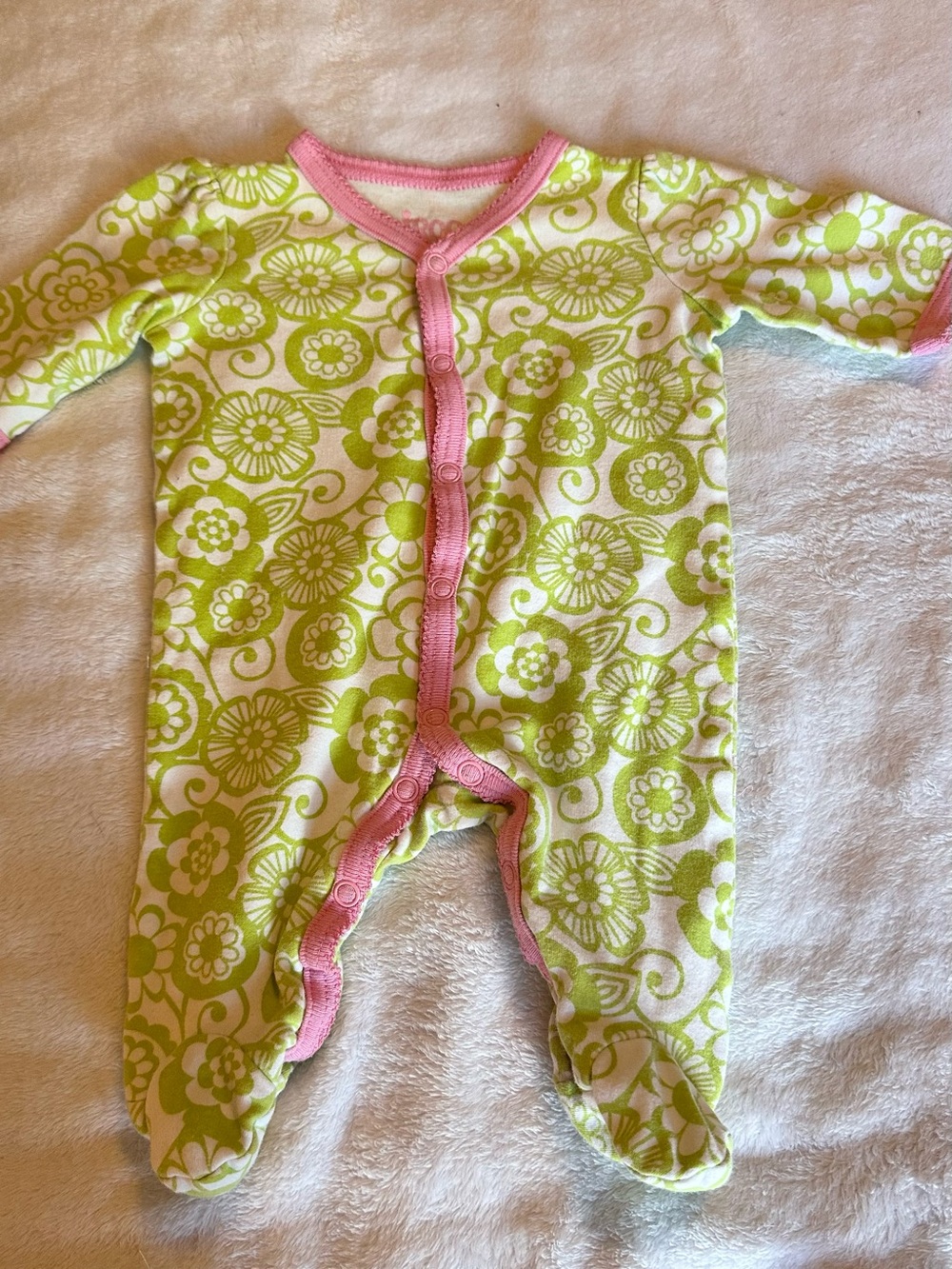 Circo Green Floral Footed One-Piece with Pink Trim